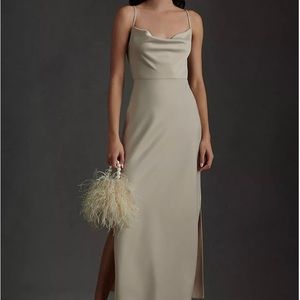 BHLDN Cali Satin Cowl-Neck Midi Dress Bridesmaids Dress